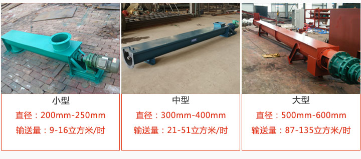 U型螺旋輸送小型，中型，大型產品展示